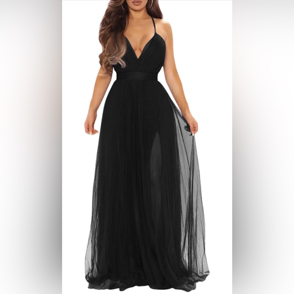 XXTAXN Women Sexy Deep V Neck Split Cocktail Party Formal Bridesmaid Maxi Dress